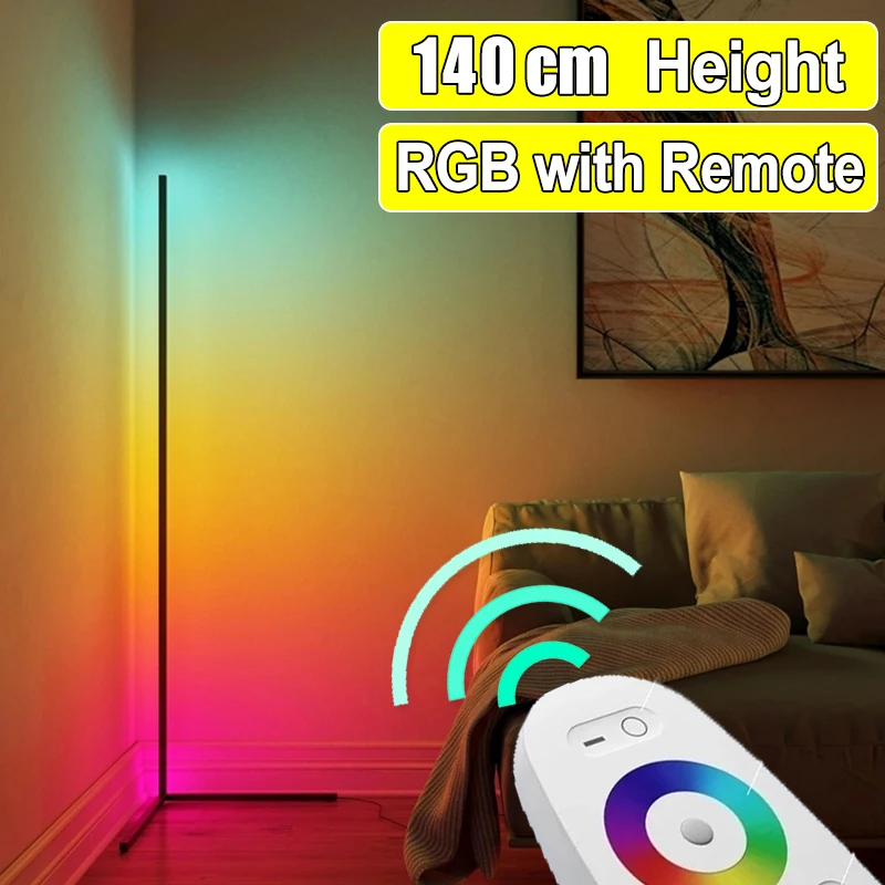 Corner Ambient Light Standing Floor Lamp 1.4m RGB Symphony Dimming Indoor Lighting for Living Room Bedroom Home Decor with RE