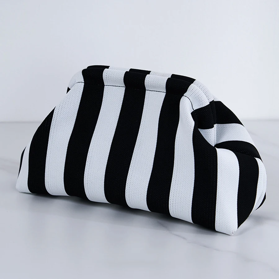 Summer Beach Clutch Bag for Women Woven Crochet Handbags Purses Knitting Dumpling Clutch Ruched Cute Cloud Casual Colorblock Bag