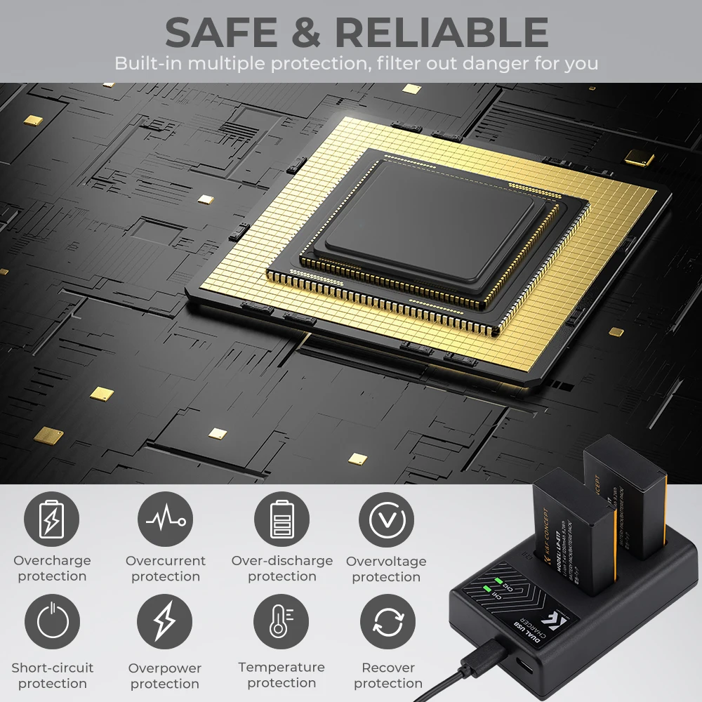 K&F Concept LP-E17 Аккумулятор и двойное зарядное устройство USB для камер Canon EOS R100 R8 R50 RP R10 Rebel T8i T7i T6i T6s SL2 SL3 EOS M3 M5