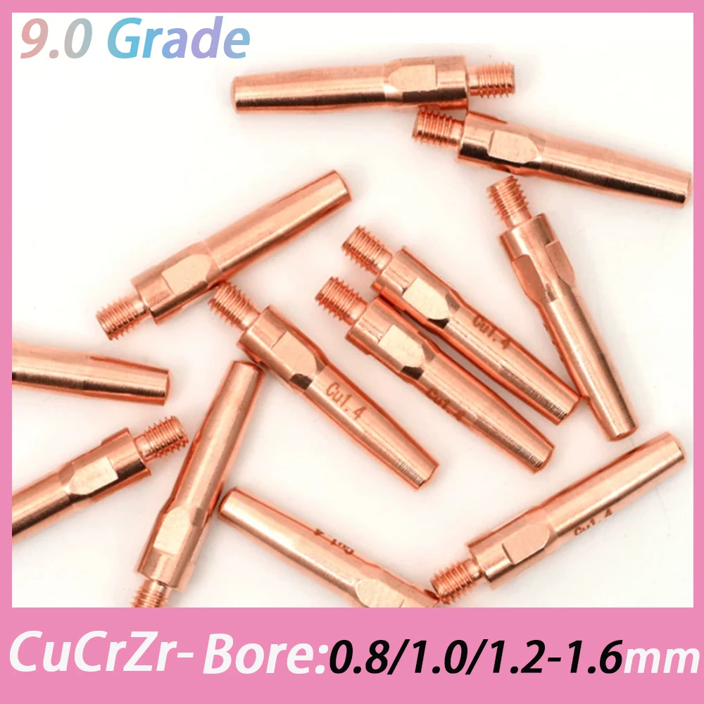 10Pc OD9.0mm Chromium Zirconium Copper Contact Tip M6x1.0 Long 40/45mm Bore 0.8-1.6mm For Automatic & Manual Welding Accessories