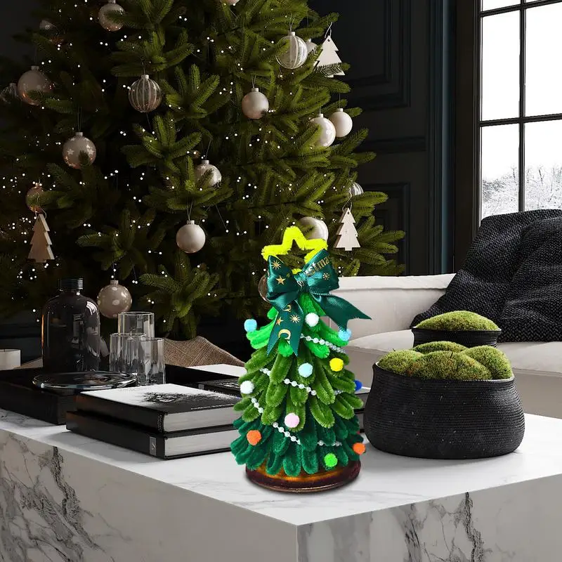 Artisanat d'arbre de Noël pour enfants, décorations de dessus de table avec lumières, ornements d'arbre pour tout-petits, bricolage fait à la main, décoration d'intérieur