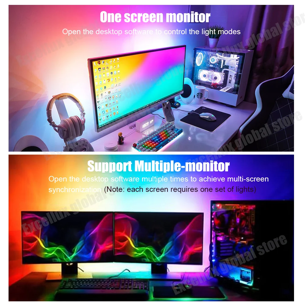 Dynamiczny ekran podświetlenia monitora taśma LED USB WS2812B 5050 taśma RGB PC gamingowe oświetlenie tła LED dla komputera z systemem Windows