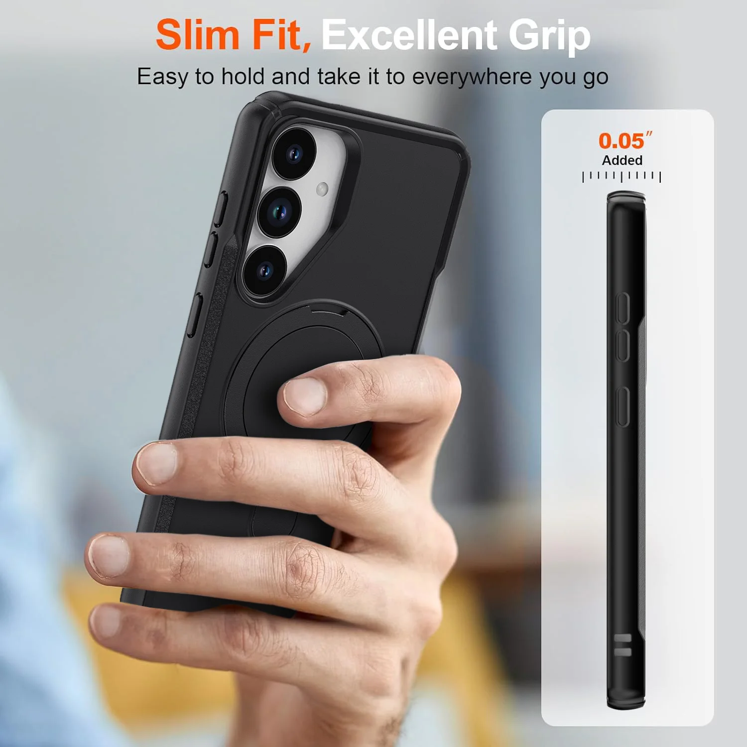 حافظة هاتف متينة لهاتف سامسونج جالاكسي A35 5G، غطاء حماية بمسند مغناطيسي مقاوم للصدمات، لون أسود