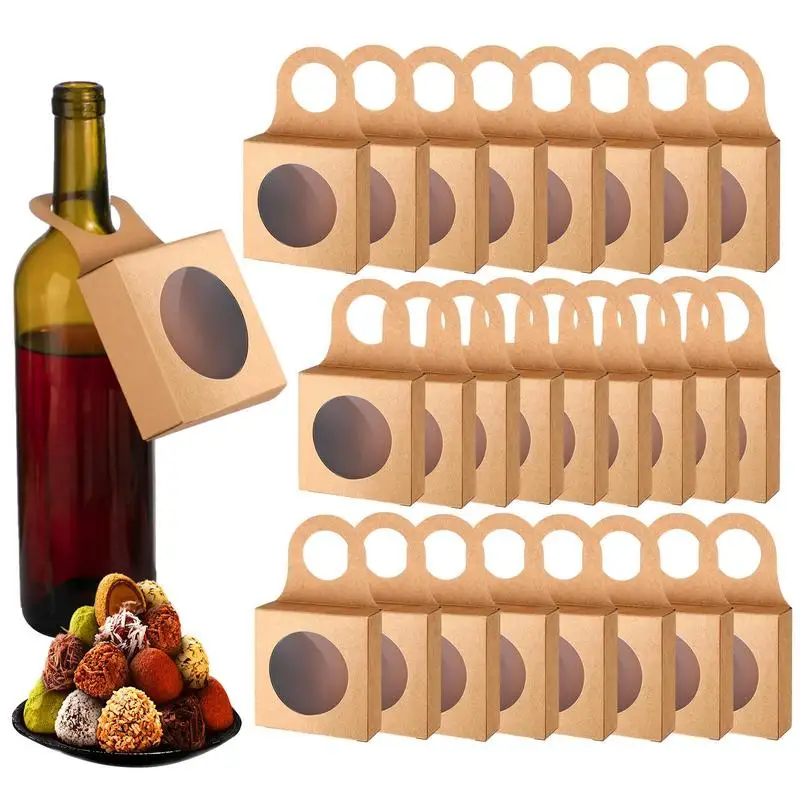 Hanging Wine Bottle Box 25PCS Vertical Wine Bottle Hanger Empty Box Holiday Brown Foldable Cupcake Boxes Gift Giving For