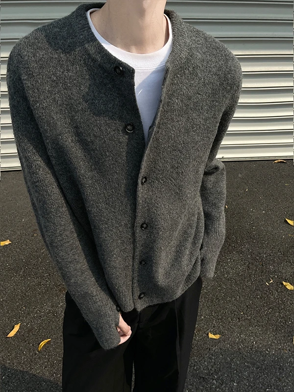 سترة صوفية مفتوحة مستديرة باللون البيج ex للخريف والشتاء ملابس خارجية محبوكة فضفاضة غير رسمية متعددة الاستخدامات للأزواج #2