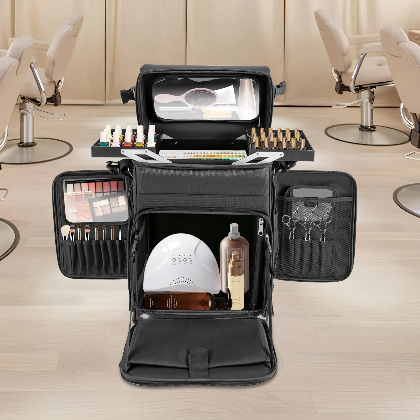 Rolling Makeup Train Case Cosmetic Storage Organizer Professional Soft Sided Makeup Case Trolley Travel Cosmetic Organizer