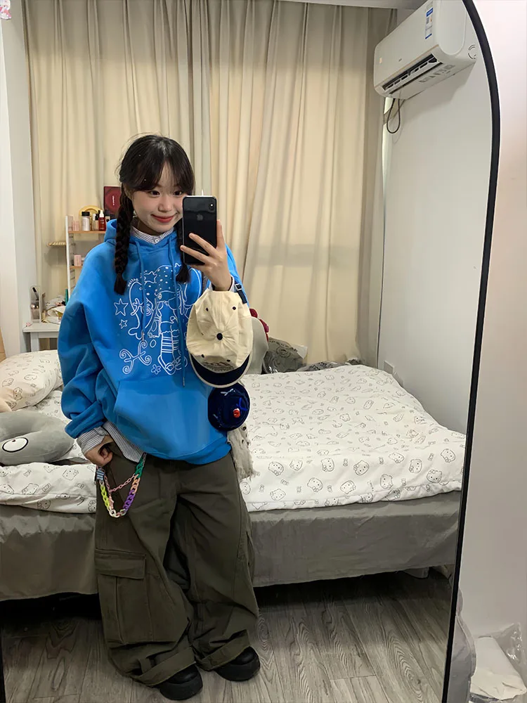 

Американская толстовка с принтом fiti Girl, ручная роспись, женская осенне-зимняя свободная универсальная верхняя одежда на подкладке