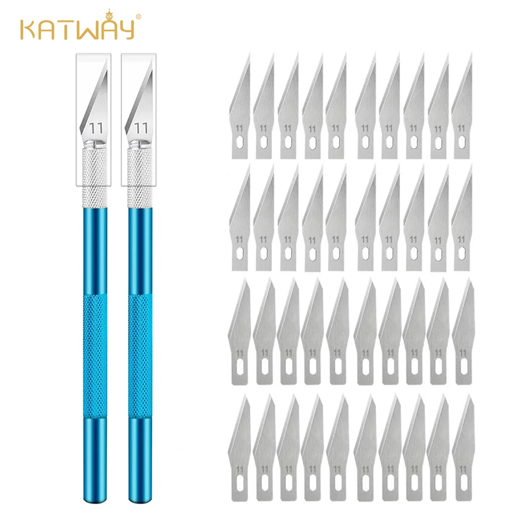 

KATWAY PCB Repair, Mobile Phone Hand Tools, Engraving Metal Knife Kit Non-Slip + 40/10pcs #11 Blades Craft Cutter Knives HH-AA12