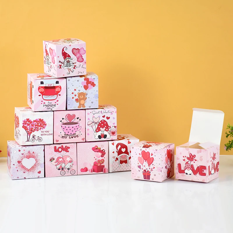 

6Pcs Valentine's Day Candy Gift Box Pink Heart Faceless Gnome Doll Printed Wrapping Box Valentines Day Wedding Party Decors