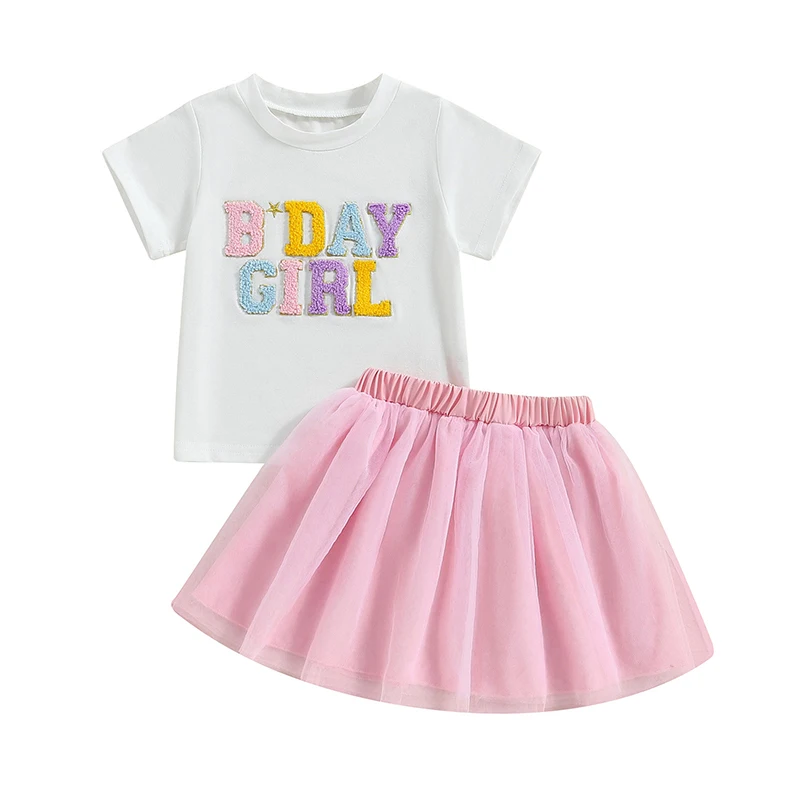 Toddler Girl Birthday Outfits Cute Embroidery TShirt Tulle Tutu Skirt Set 1 2 3 4 5 6 Year Old Girls Birthday Gifts