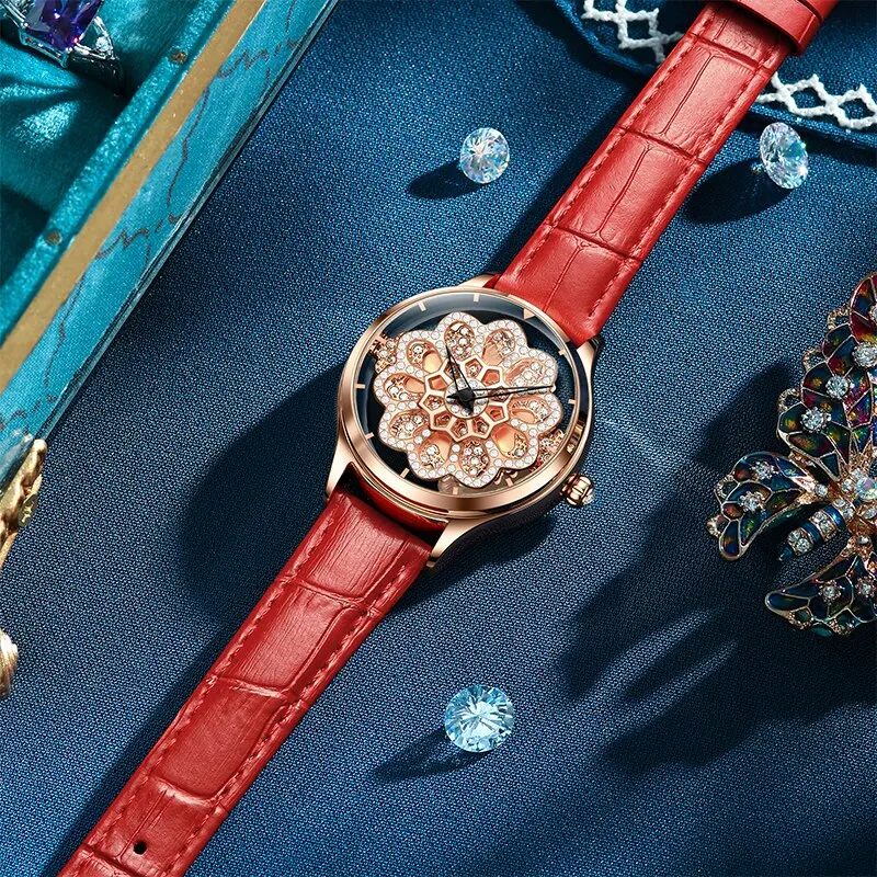 여성용 로즈 골드 손목 시계, 패션 가죽 브랜드 시계, 여성용 쿼츠 시계, 소녀 시계, Montre Femme, 2023 신제품