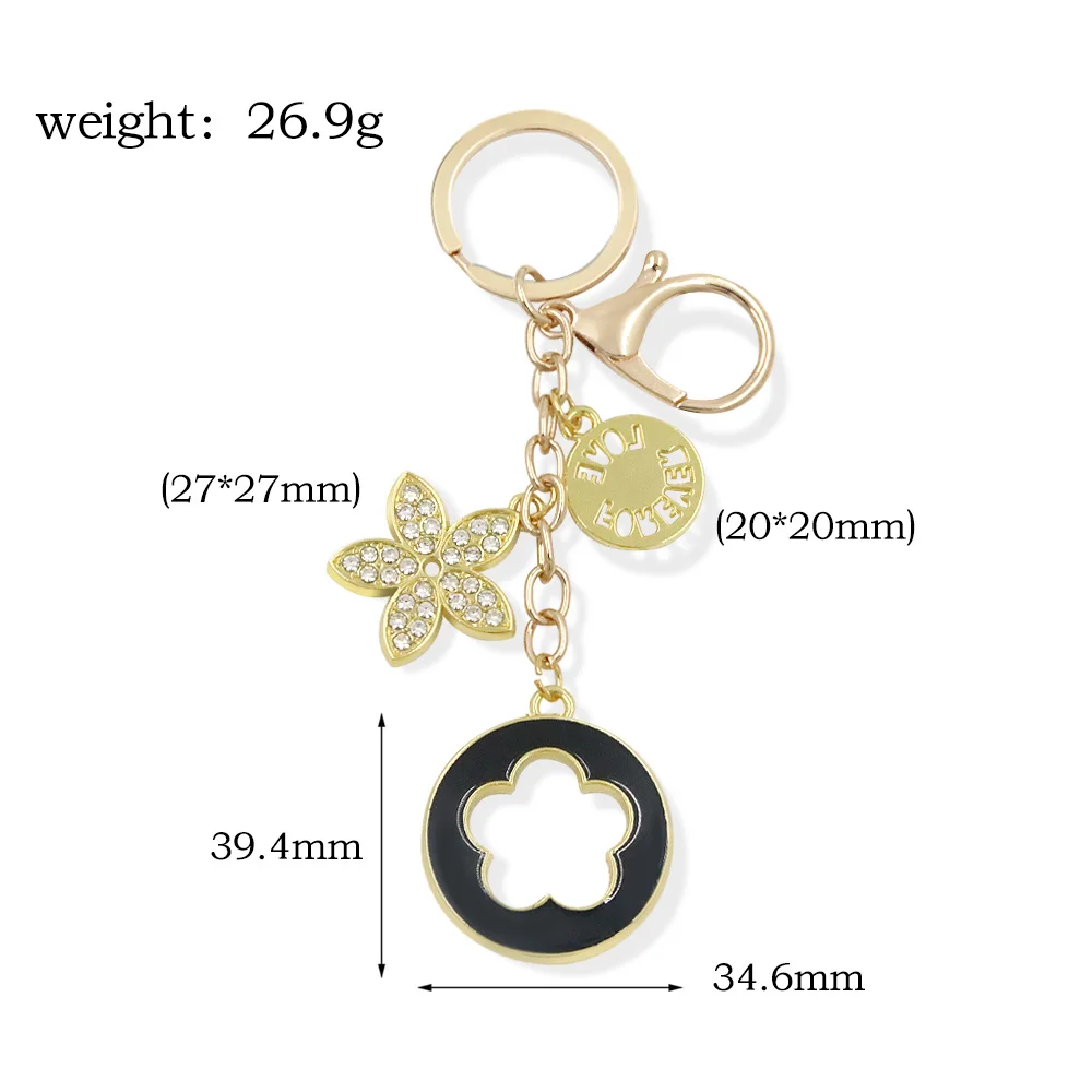 Fashion Flower Clover Keychain letter Love Forever Rhinestone Pendant Key Rings For Women Purse Bag Exquisite Jewelry