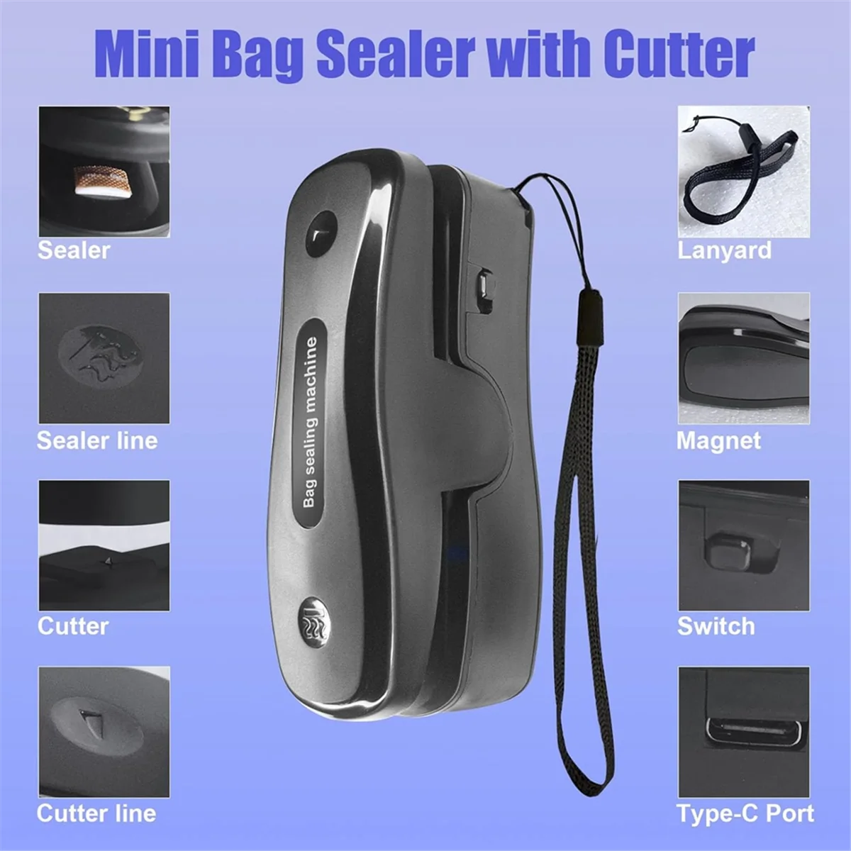 Mini Bag Sealer with Cutter,Rechargeable 2 in 1 Chip Bag Sealer,Portable Sealer Machine Kitchen Gadget