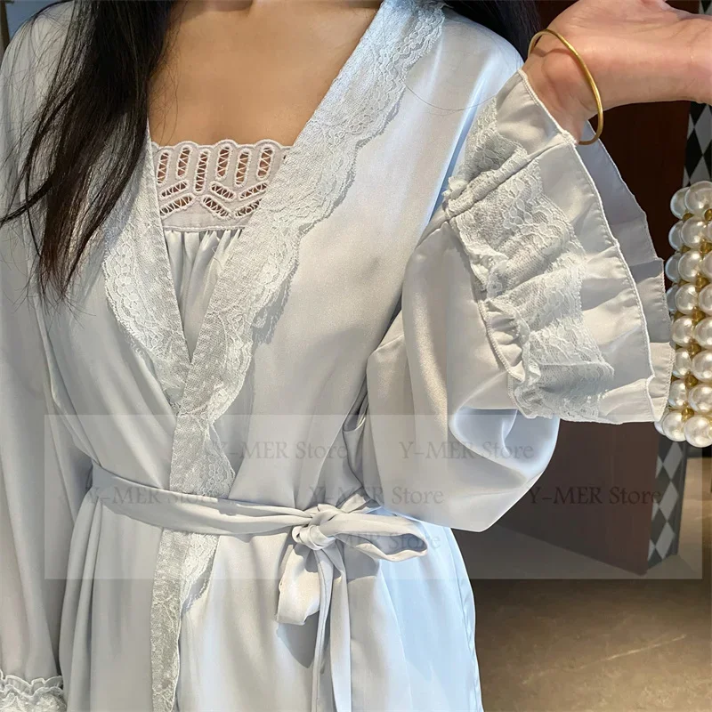 

Тонкие атласные платья Vestidos De Novia, элегантная одежда для сна с цветочной отделкой, халат, женский сексуальный халат на тонких бретельках, Pijama Mujer, кимоно, халат