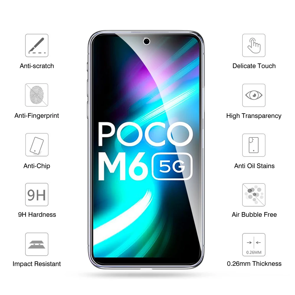 4 szt. Dla Xiaomi Poco M6 5G zapobiegające zarysowaniom przezroczyste szkło ochronne szkło hartowane Pocco 6M 6.74 cala ochraniacz ekranu