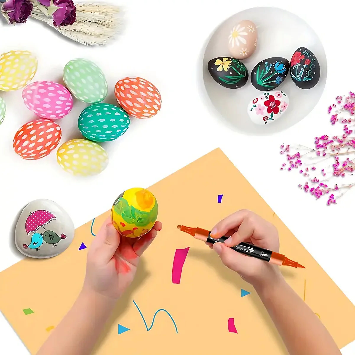 24-Farben-Acrylfarben-Marker-Set – Dual Tips (Pinsel & Punkt) – Nicht brühend, keine Verschmiertinte – perfekt für Stein, Holz, Leinwand