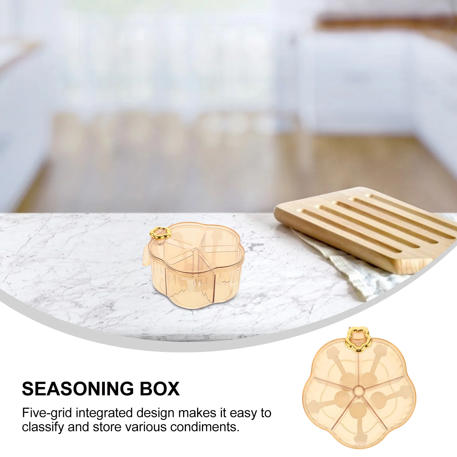

Five-Compartment Spice Box Set Kitchen Seasoning Organizer Moistureproof Lid Transparent Cover Condiment Container