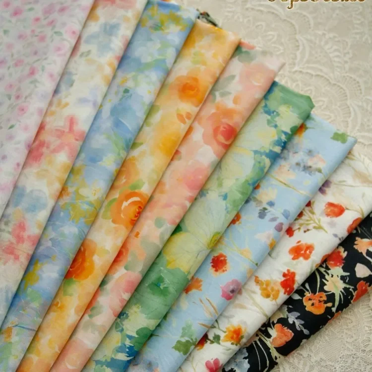 140x50cm Watercolor Floral Poplin Cotton Fabric 40's Digital Print for Spring Autumn Dress Clothing Sewing
