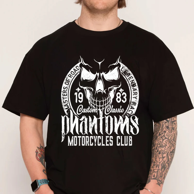 

Байкерская мотоциклетная футболка с черепом, 100% хлопок, футболка с круглым вырезом, повседневная мужская футболка с коротким рукавом, футболки