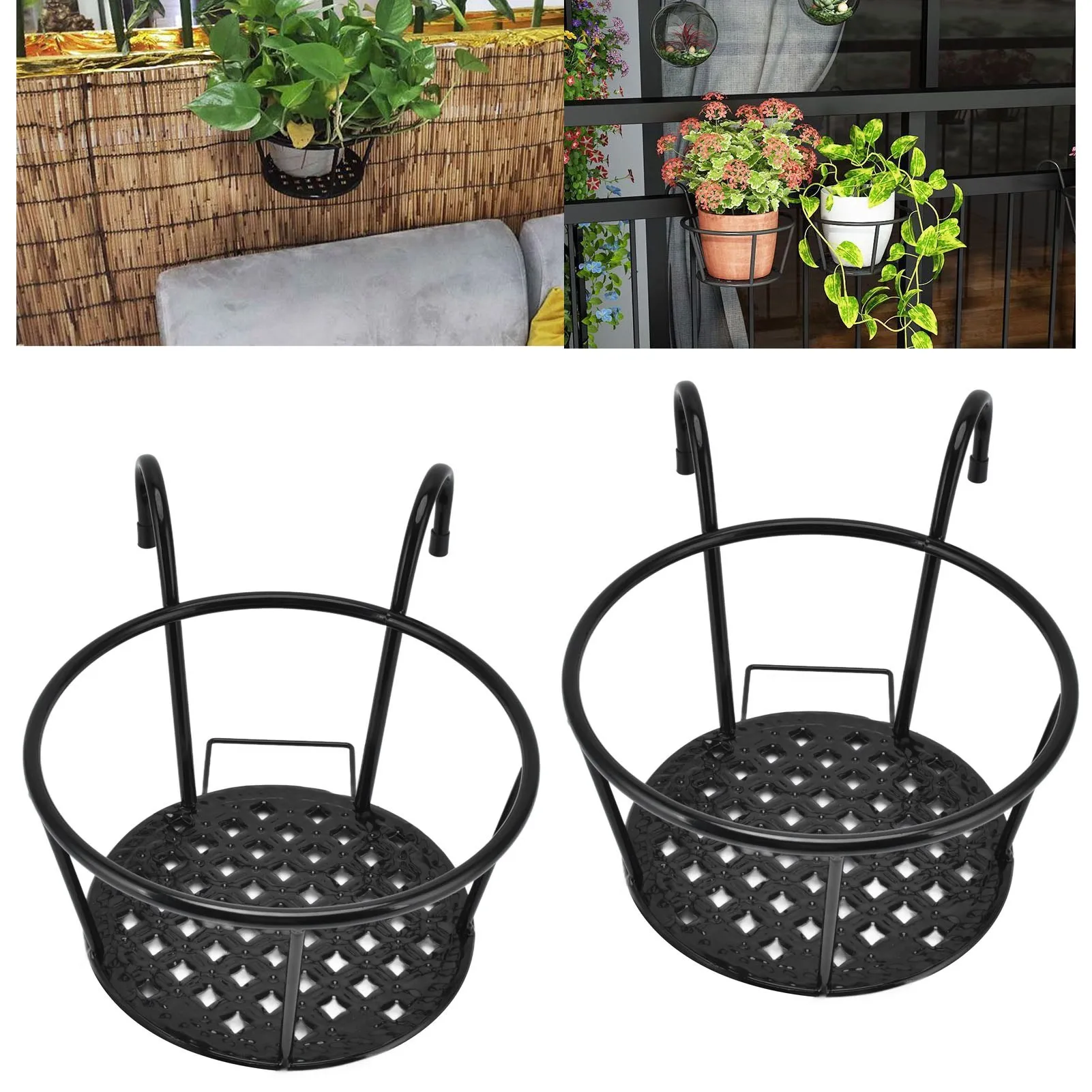 

2pcs Hanging Planters Basket Multipurpose Iron Art Hanging Railing Plant Holder for Patio Balcony Porch
