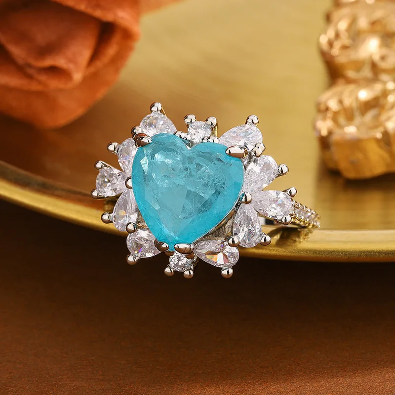 Women Fashion New Colorful Oval Sunflower Index Finger Ring Inlaid Shiny Rhinestone S925 Sterling Silver Jewelry
