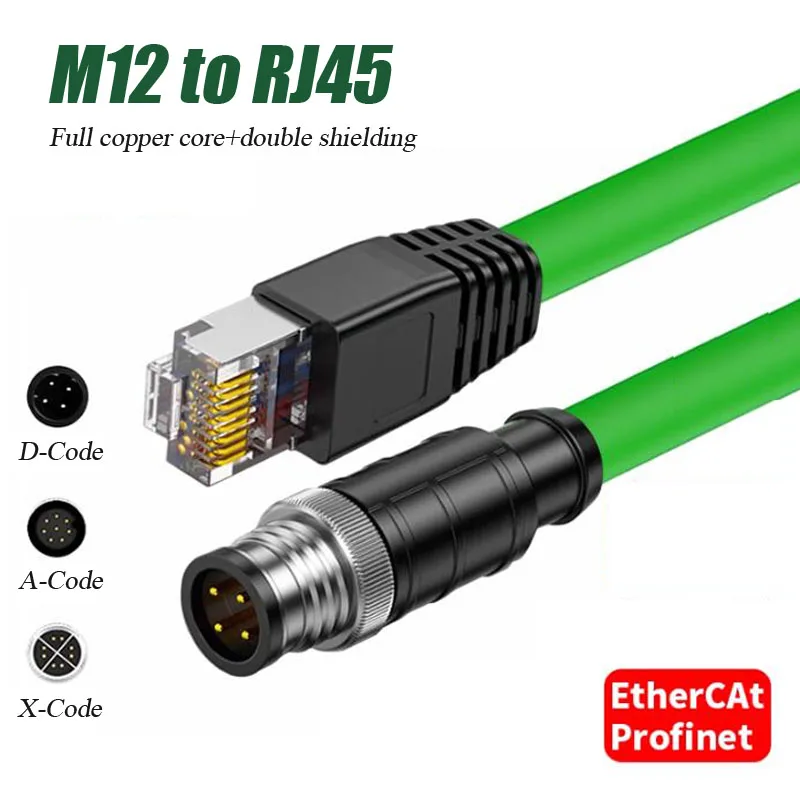 M12 to RJ45 Ethernet Cable Elbow Right Angle 4Pin 8Pin A-Code D-Coding X-Type Male Female Head to RJ45 Connector Drag Chain Wire