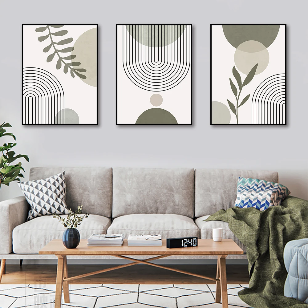 ملصق اسكندنافي بدون إطار ، خط تجريدي ، ورقة شجر ، هندسة ، رسم على قماش الكانفاس ، رسم جداري ، غرفة معيشة ، هدية مثالية ، 3 * *