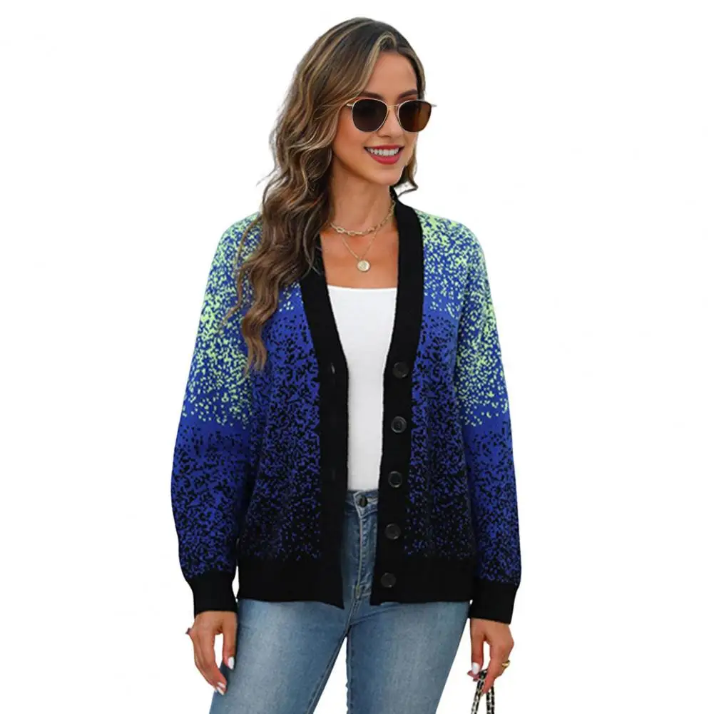 

Женский вязаный свитер-кардиган с V-образным вырезом, синий, с узором «звездное небо», с длинными рукавами, осенне-зимний, свободного кроя, трикотажная верхняя одежда