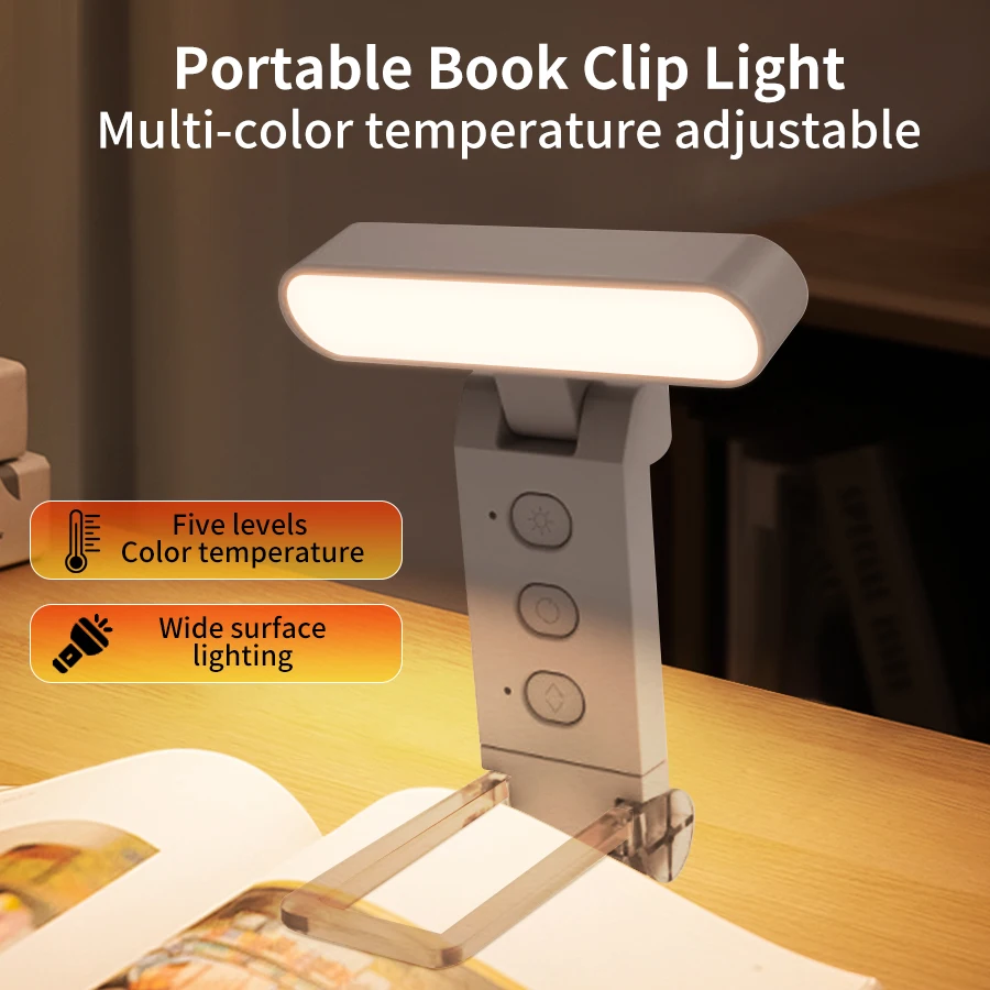 

Mini LED Clip Book Light USB Rechargeable Eye Protection Reading Lamp 5 Color Brightness Adjustable Portable Bookmark Read Light