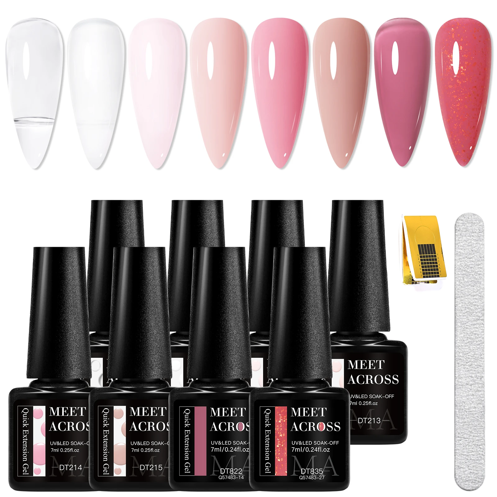 

1 Set Gel for extension Nail Art Tool Set Solid and Glitter Foil Effect Gel Nail Set Semi Permanent Manicure set UV Soak Off Gel