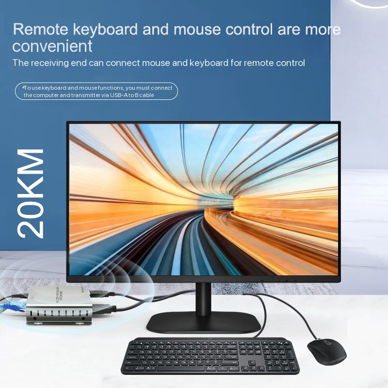 20km Transmission HDMI USB KVM Fiber Cable Extender Over IP Video Transmitter and Receiver Support Keyboard Mouse 1TX Multi RX