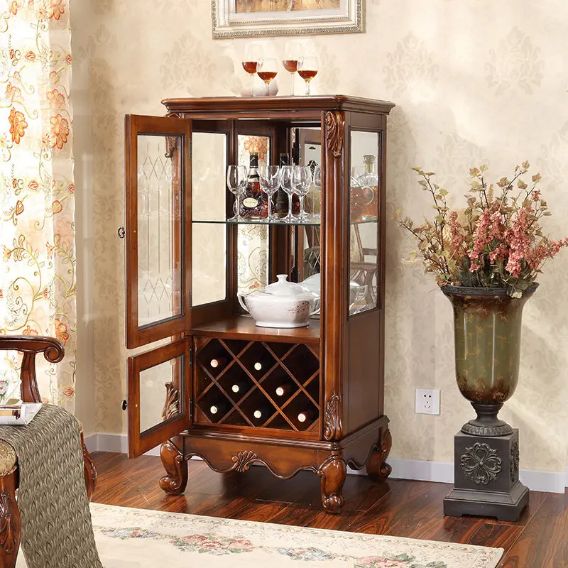 AA Solid wood light luxury simple wine cabinet living room engraved single door wine cabinet