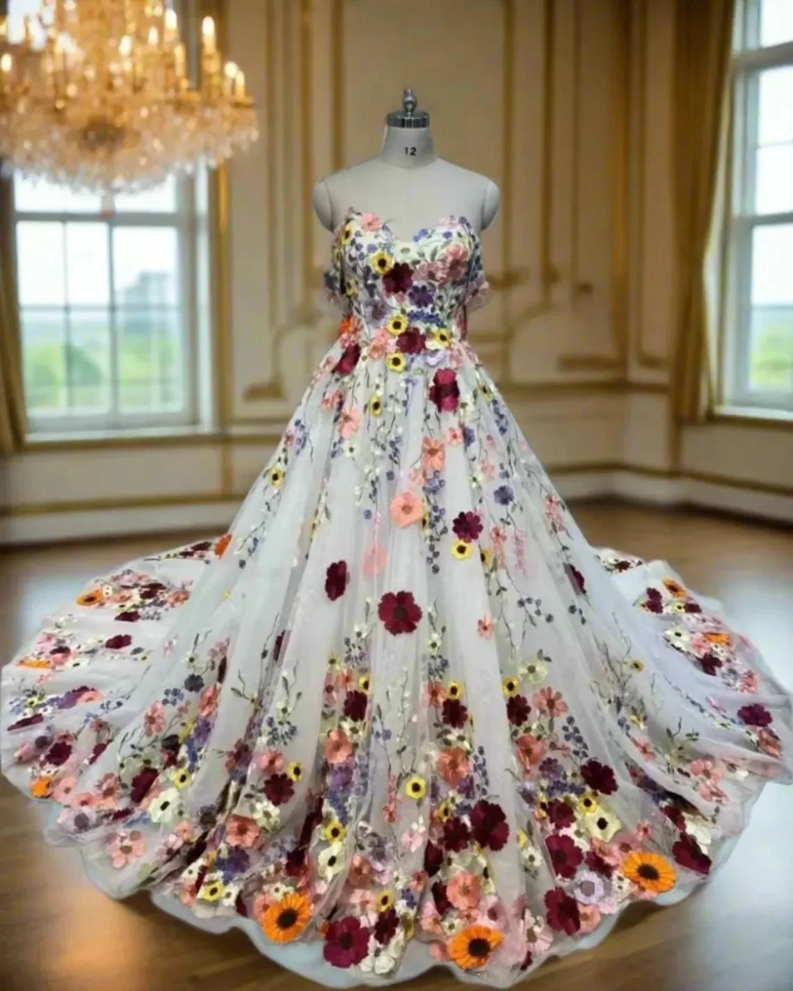 

Embroidery Floral Wedding Dress Lace Appliques Long Off Shoulder Lace-up Corset Back Spring Garden Bridal Gown Customized