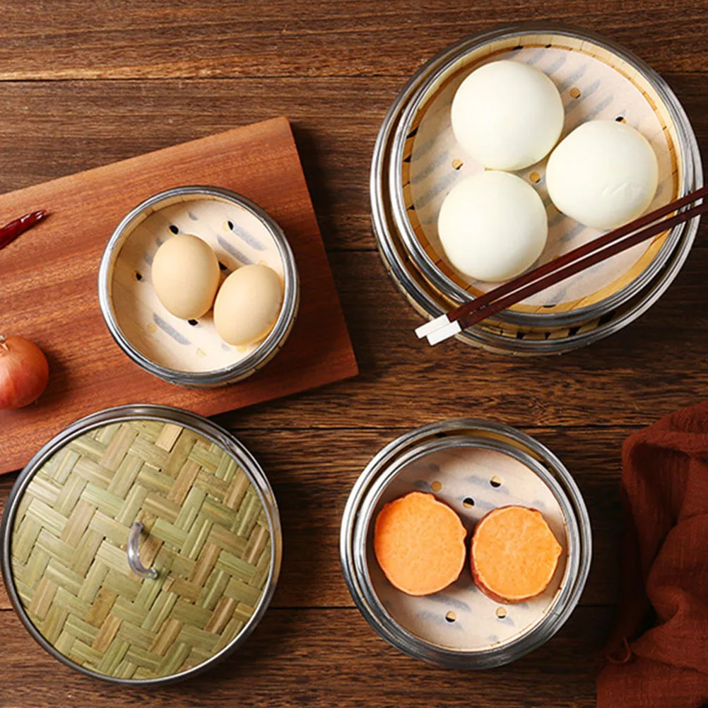 

1Set Bamboo Steamer Basket Metal Edges Heat Resistant Food Steamer for Dumplings Buns Rice Eggs Household Cooking Tool