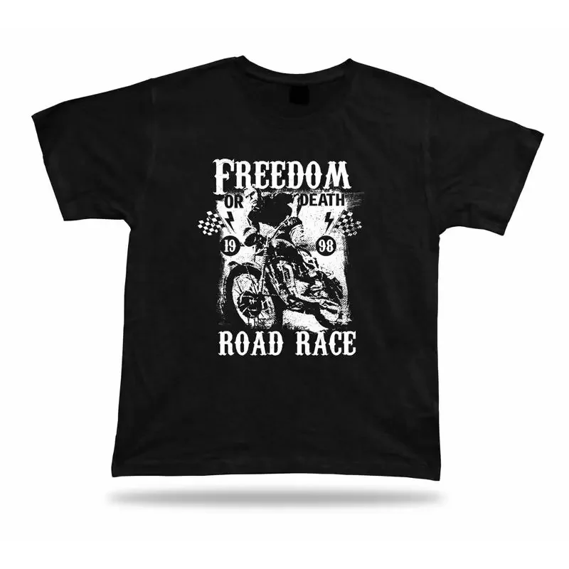 Tshirt Tee Shirt Birthday Gift Idea Freedom Death Road Race Bike Motorcycle Flag