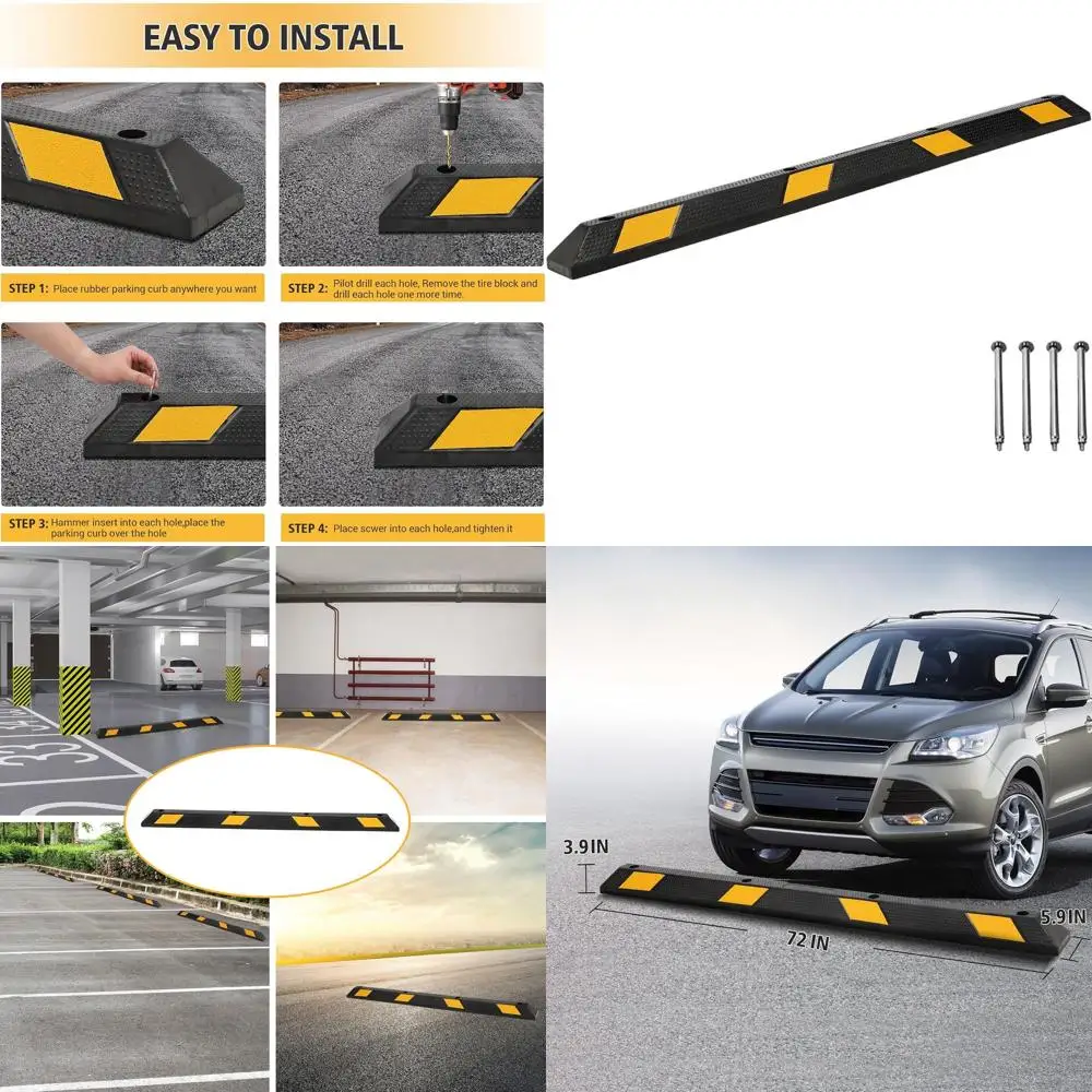 

Heavy-Duty 72.8 Rubber Parking Curb with 4 Reflective Strips, 44,000 Lb Capacity for Driveways and Commercial Parking Lots