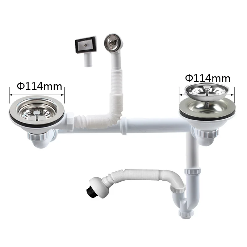 Double Slot Wall Mounted Ground Pipe With 114mm Drainer Modern Kitchen Sinks Sink Accessories Stainless U-bend Water Trap