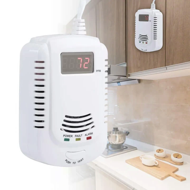كاشف غاز 2 في 1 ، إنذار بشاشة عرض ليد ، تحذير صوتي ، غاز طبيعي ، ميثان ، بروبان ، أول أكسيد الكربون