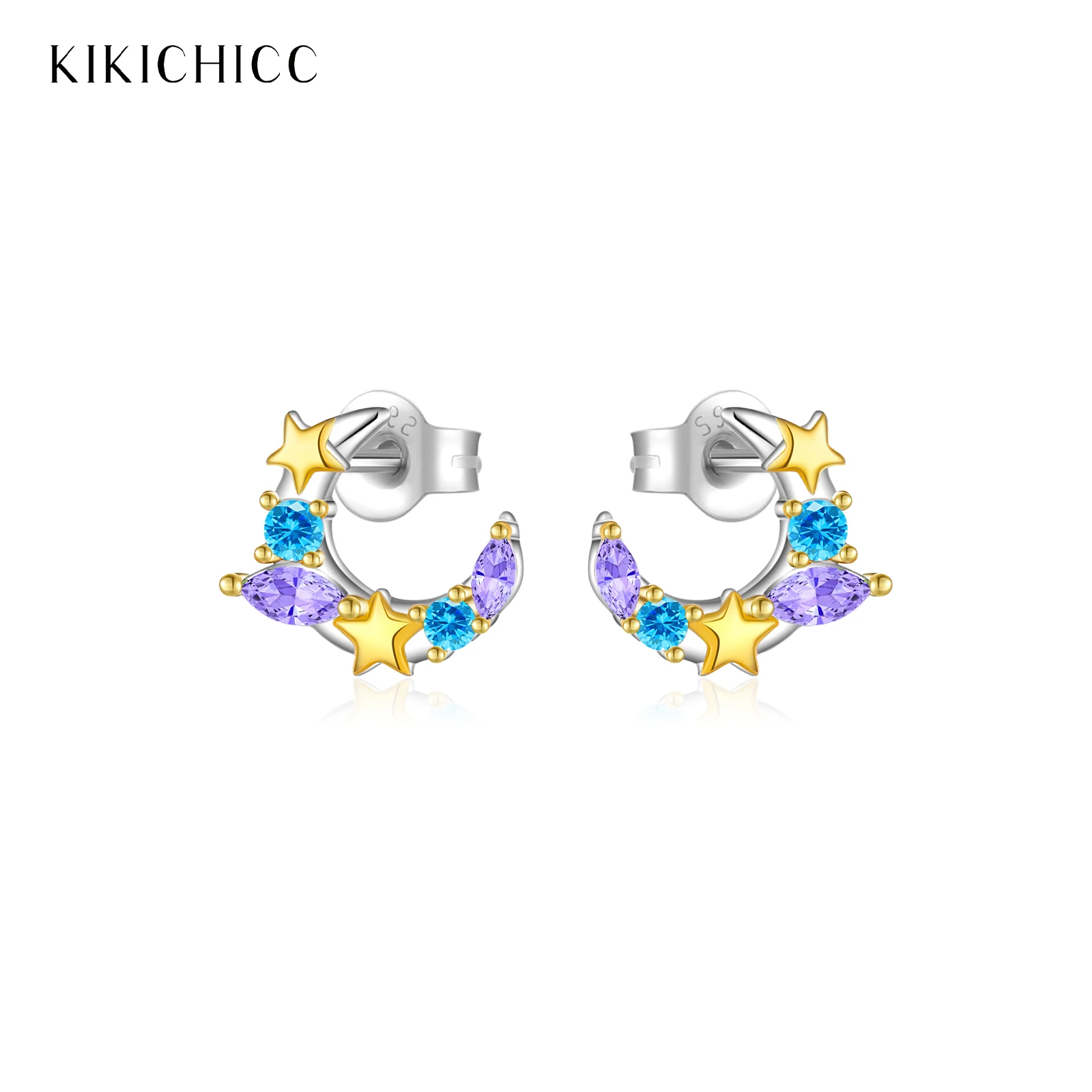 KIKICHICC 925 Sterling Silver Moon Purple Blue Zircon Star Colorful Stud Earring Women Luxury New Romantic Cute Fine Jewelry