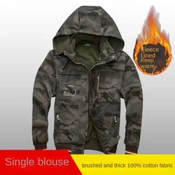 Winter 2022 Plush Top Work Clothes Men's Pure Cotton Thicken Windproof Wear-resistant Auto Repair Camouflage Labor Tactical Coat