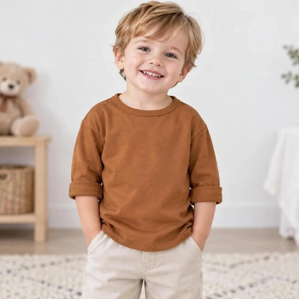 soft Pure Cotton Children's Clothing solid color O-neck Spring Long Sleeve utumn Bottoming Shirts kids
