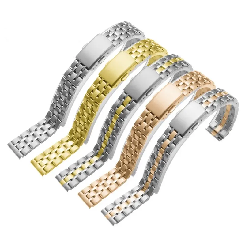 

12mm 14mm 18mm 19mm 20mm 22mm Stainless Steel Five Rice Beads Jubilee Universal Straight End Silver Gold Watch Strap Bands