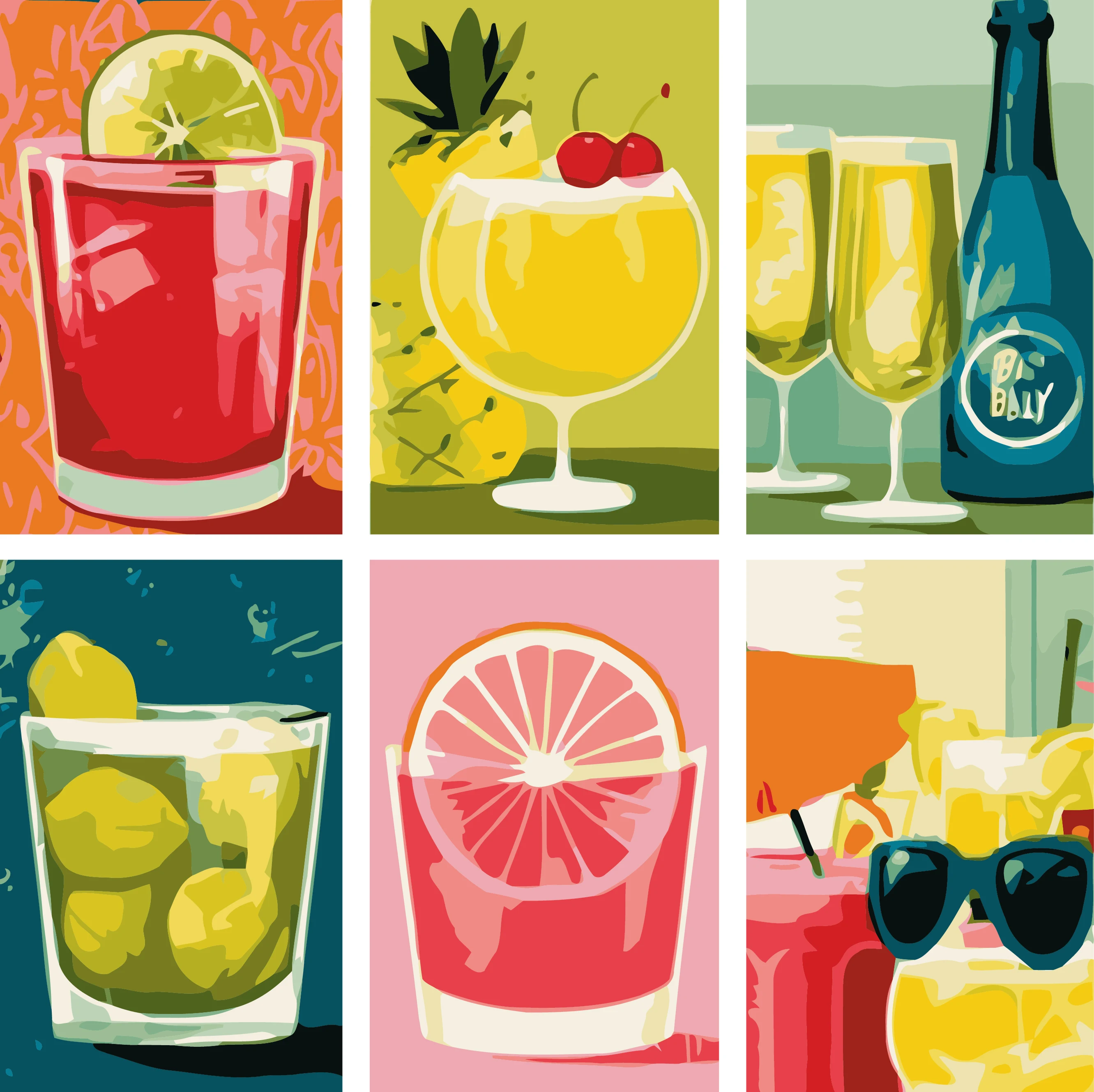 6 Stücke von DIY-Malbildern mit Sommer-, Frucht- und Getränke-Motiven, lecker und erfrischend, geeignet für die Wanddekoration zu Hause. – Detail 2