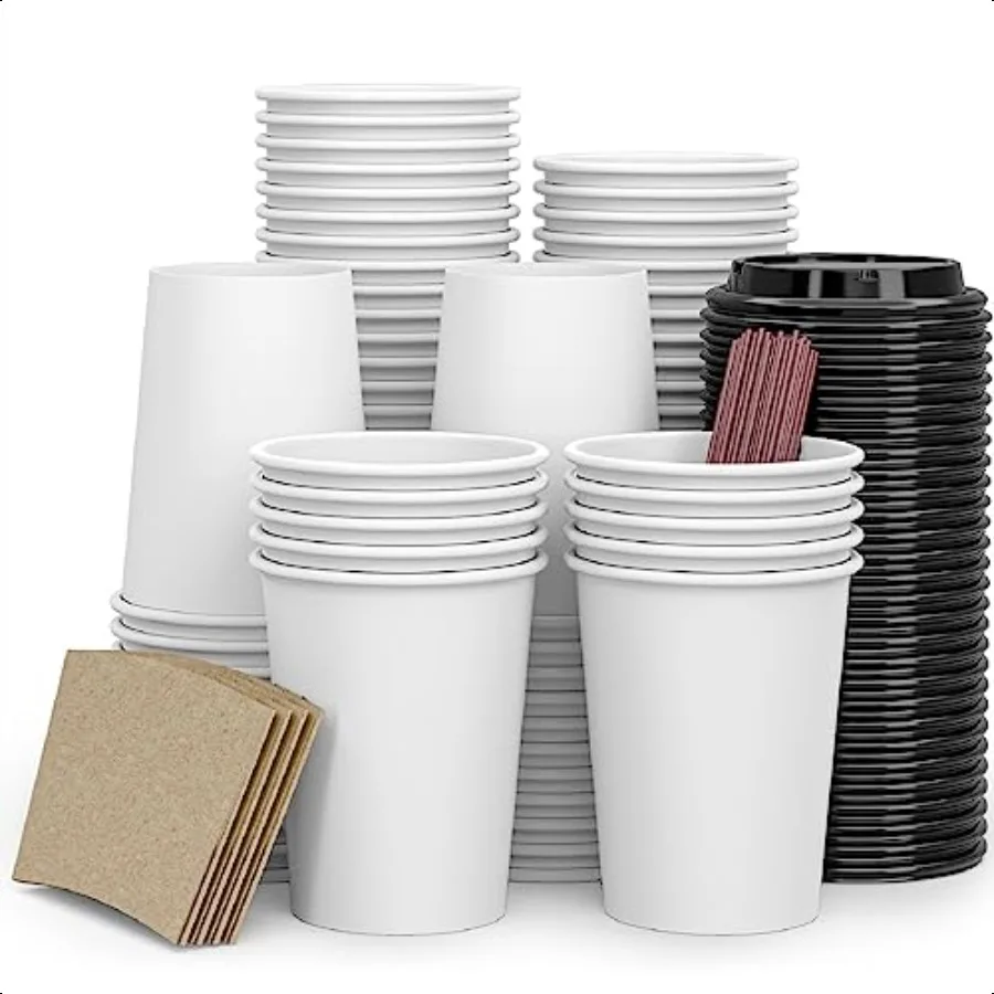 

To Go Paper Coffee Cups120 Pack with Lids Sleeves Straws Hot Cold Beverage Drinking Cup for Water Juice Coffee or Tea Suitable