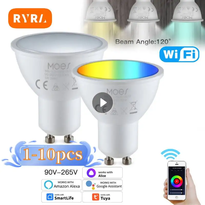 

Tuya Gu10 Wifi Smart Licht Led Lampen Rgbcw 5W Dimbare Lampen Smart Life Remote Contrawerken Met Alexa Google Home