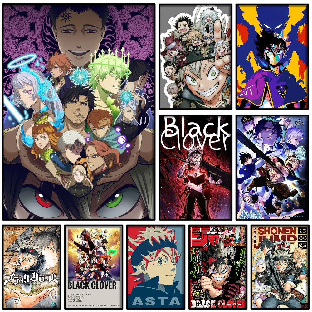 Póster de cómic de trébol negro, arte autoadhesivo, pegatina de papel impermeable, café, casa, Bar, habitación, decoración de pared, 1 unidad