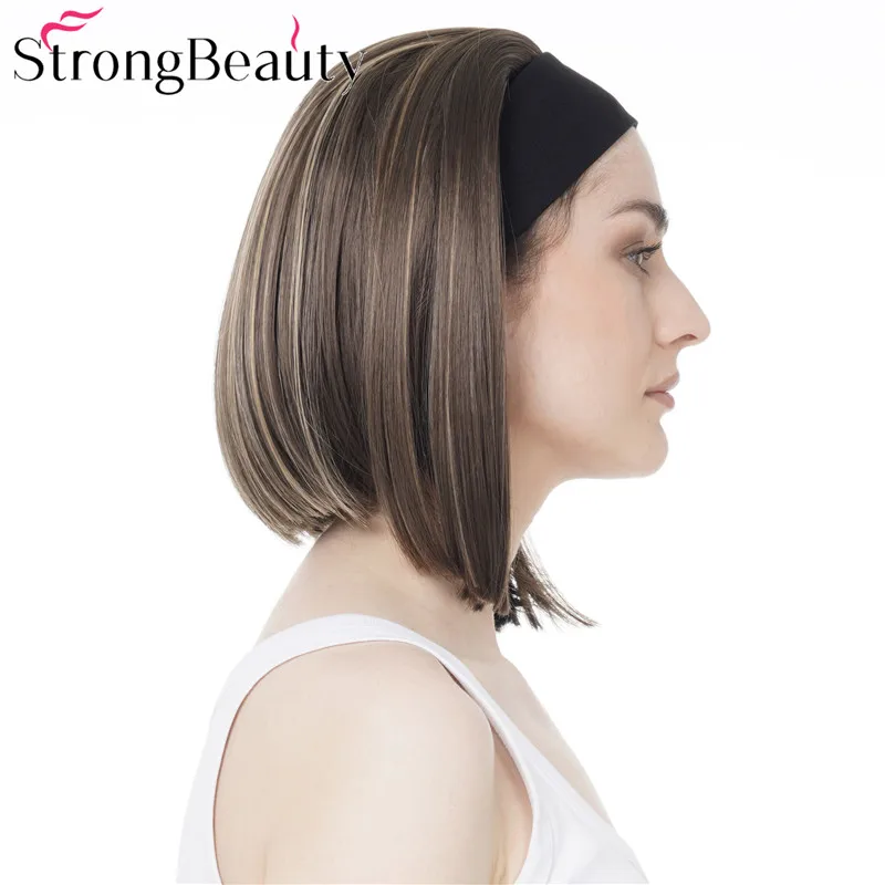 StrongBeauty Short Straight Bob 3/4 Synthetic Wigs with Headband Half Wig Women Hair Heat Ok Many Colors