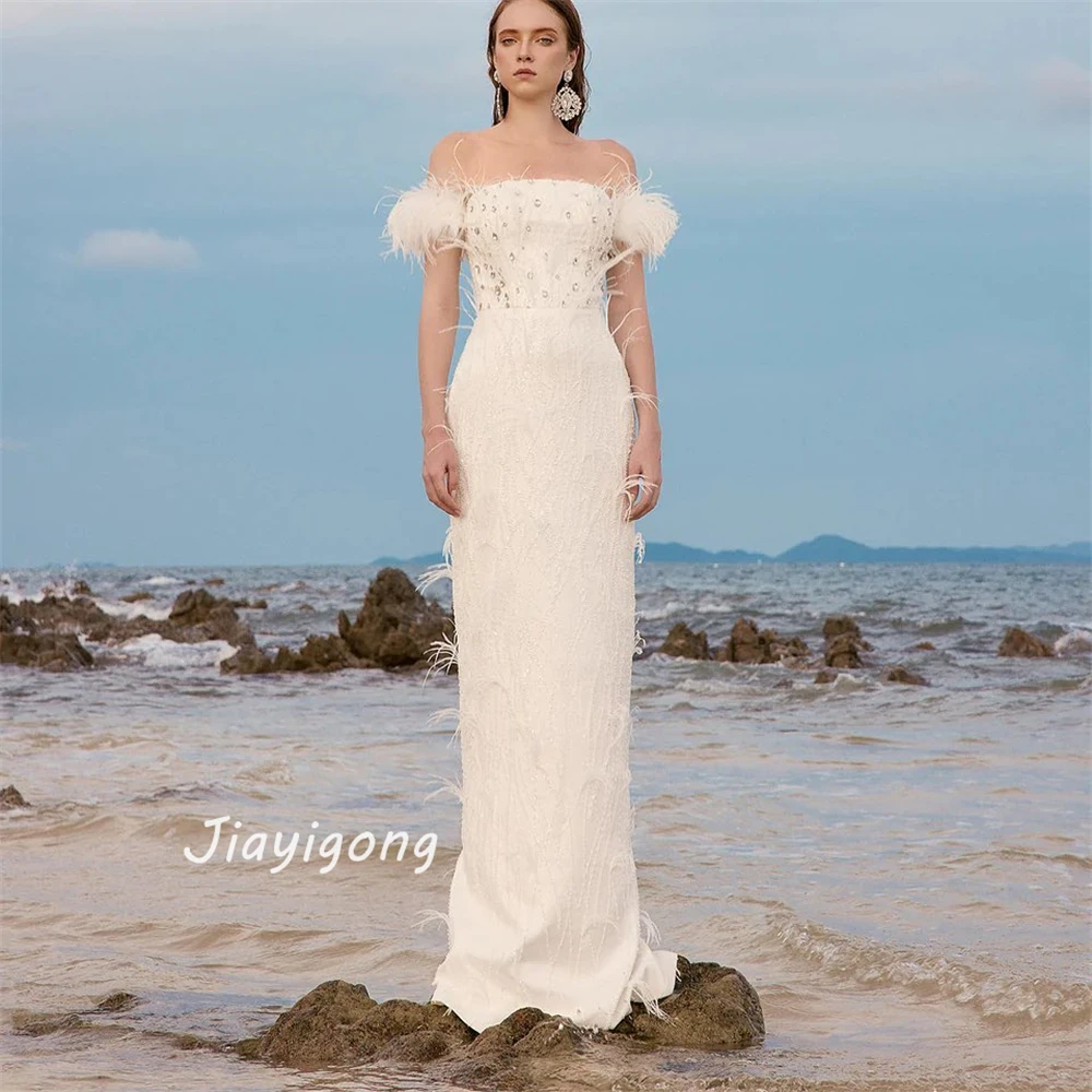 CustomizedJiayigong Exquisite   Prom   Off The Shoulder A-line Beading Feathers S Bespoke Occasion Dresses