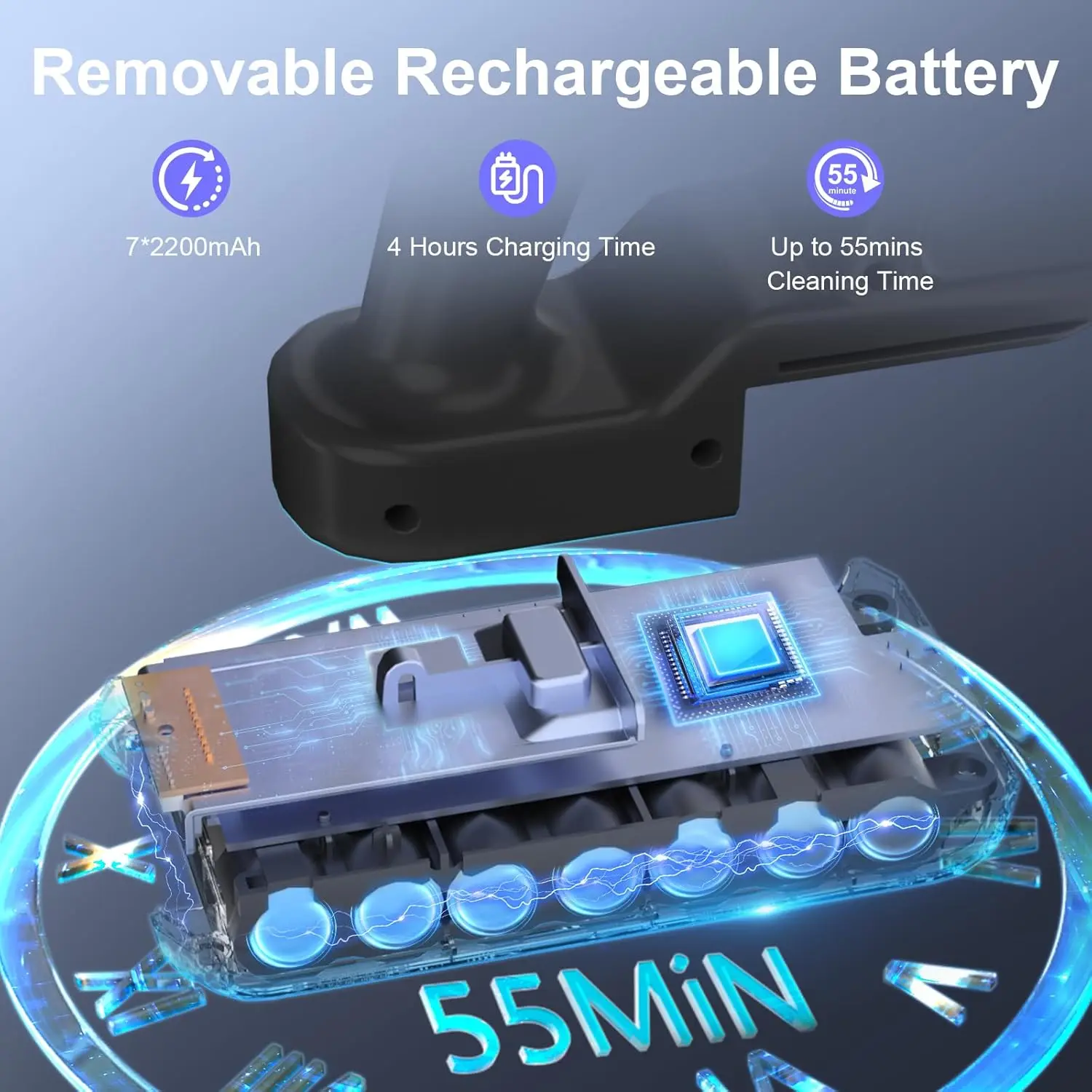 Cordless Stick Vacuum Cleaner, Up to 55 Mins Lightweight Vacuum with Brushless Motor, LED Screen, Anti-Tangle Brush