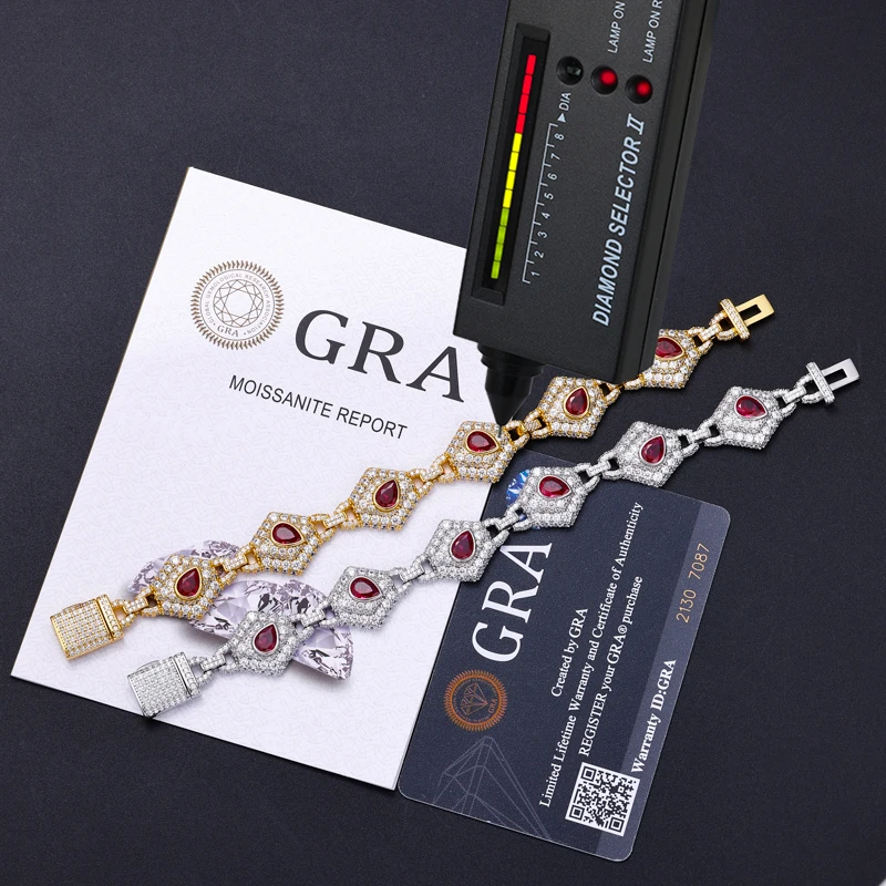 Fine 925 Sterling Silver Unique Link Bracelet For Man Full Iced Out Moissanite Jewelry Hip Hop Party Gifts GRA Certified
